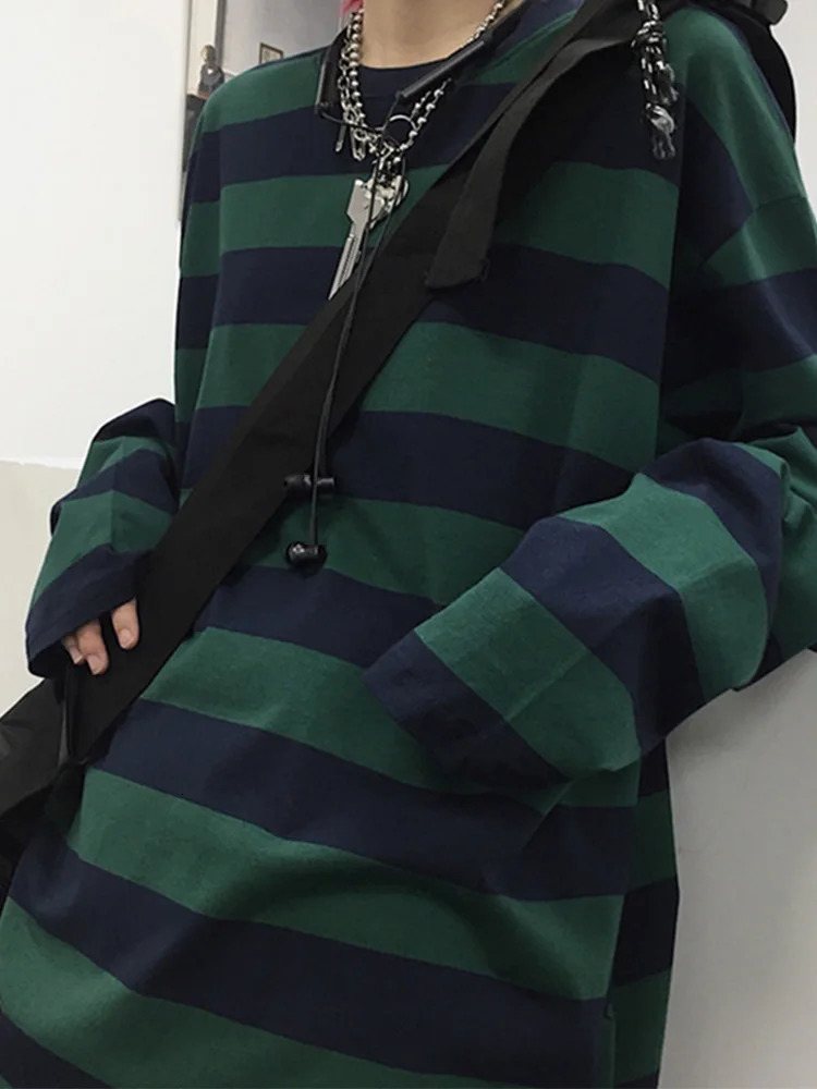 Striped Shirt Streetwear Harajuku Couple Tops Female Long Sleeve Gothic Shirts Spring Woman Tshirt Vintage Blouse 241018