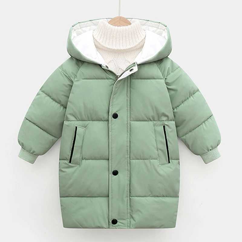 Winter girls jacket long style solid color thick warm hooded jacket suitable for 3-10 years M241018