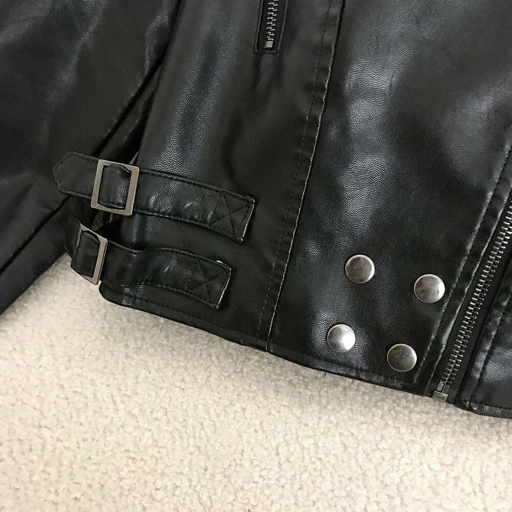New Faux Leather Biker Women High Waist Fashion Slim Short Motorcycle PU Coat Spring Cropped Jacket Female