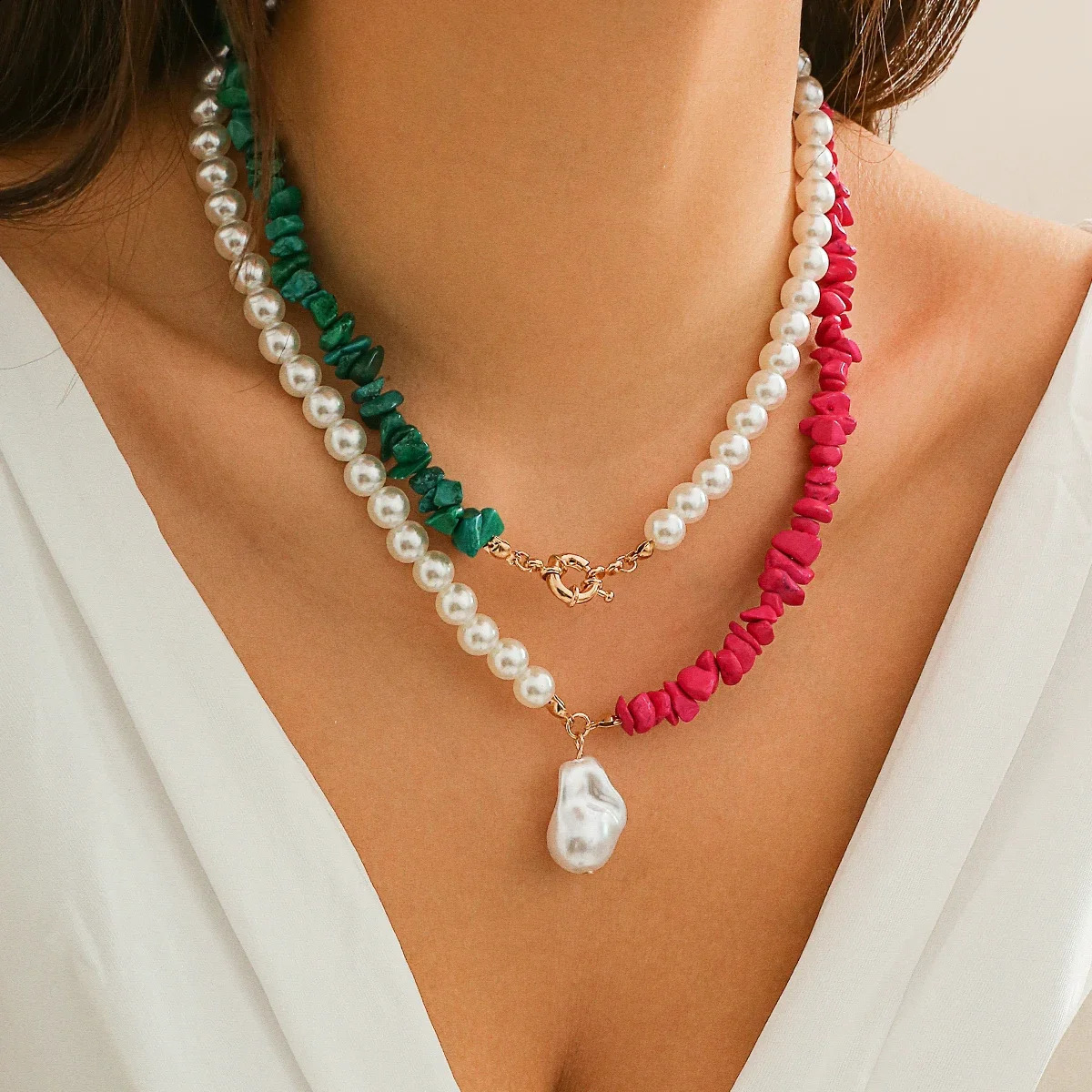 Fashionable natural stone irregular bead necklace female pearl pendant necklace jewelry necklace party 241018