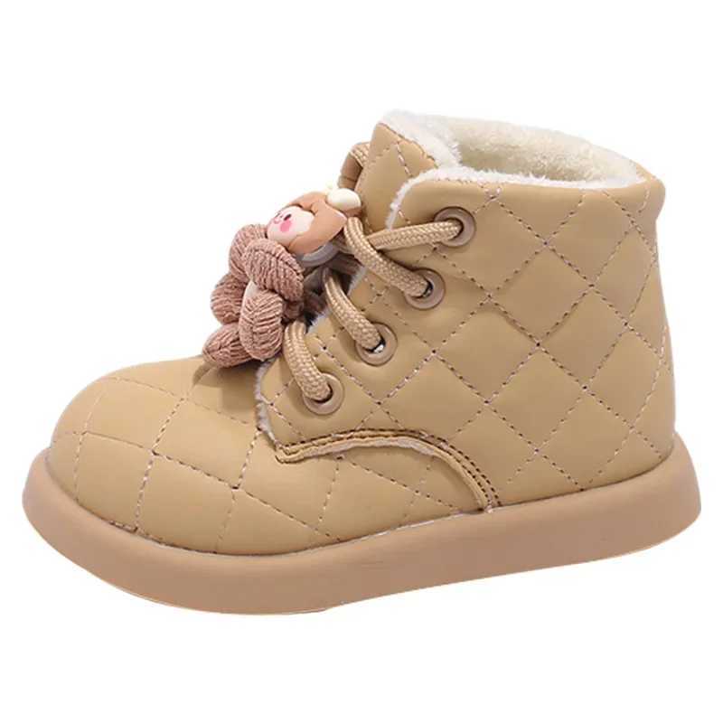 Boots Girls boots 2024 winter childrens snow boots warm plush baby ankle boots cute decoration childrens princess shoes soft sole botulinum toxin H241