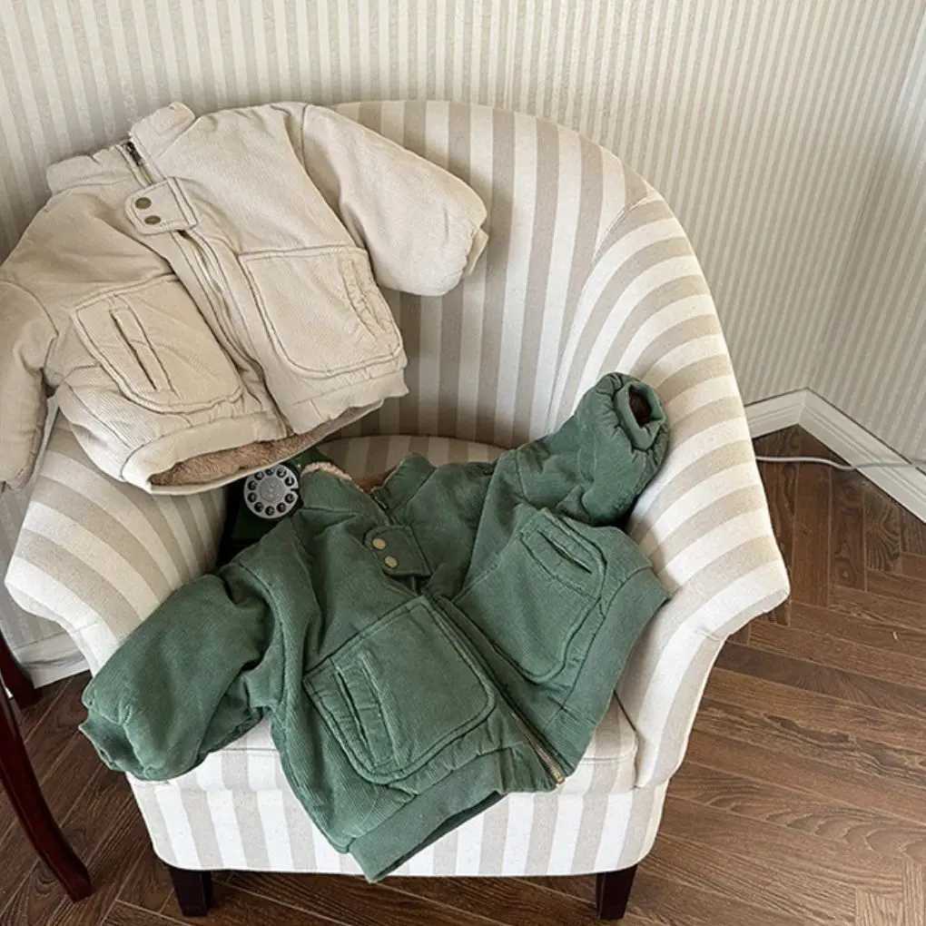 South Korea Winter Stand up Collar Jacket Baby Fashion Ruffle Warm Jacket Cotton Jacket Boys Clothing Baby Clothing M241018
