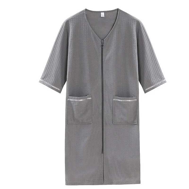 3XL Men Bathrobe Zipper Thin Summer Plaid Robes Nightwear Plus Size Casual Loose Long Bath Robe Dress Gown Nightgown SleepwearXJ241018