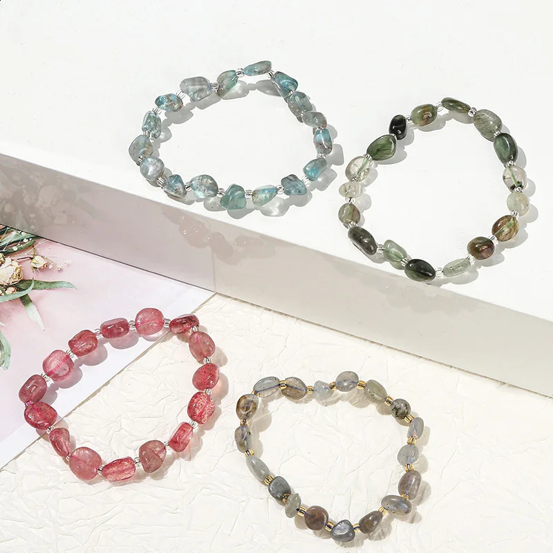 10 pieces of natural gemstone bracelets irregular crystal elastic chips bead beads bead bracelets quartz wristbands 241018