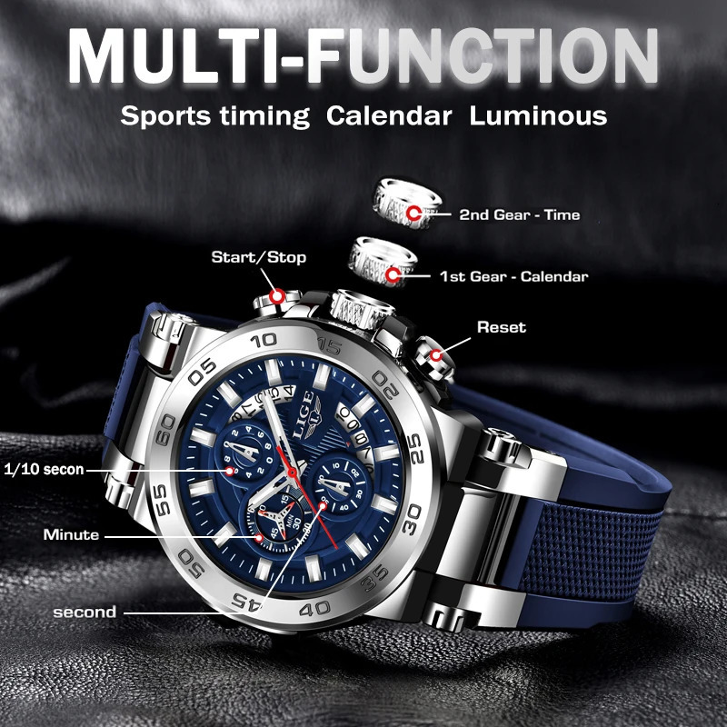 LIGE y Mens Watch Fashion Military Quartz Sports Waterproof Luminous Reloj Hombre 241009