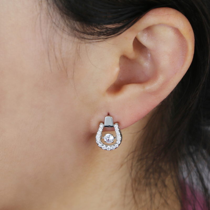 Sterg Sier Horseshoe Stud Earrings Women, Cubic Zirconia Paved, Delicate Jewelry Gift for Her