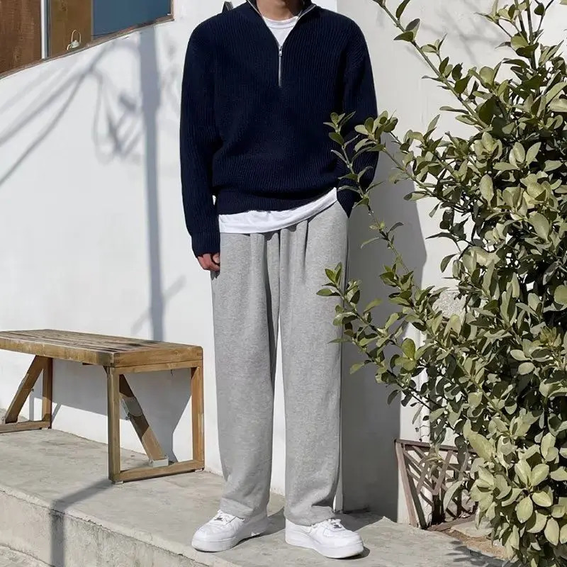 Autumn Winter Standup Collar Halfzip Sweater Mens Handsome Loose Casual High Street Sweaters Men Pullovers Male Clothes 241018