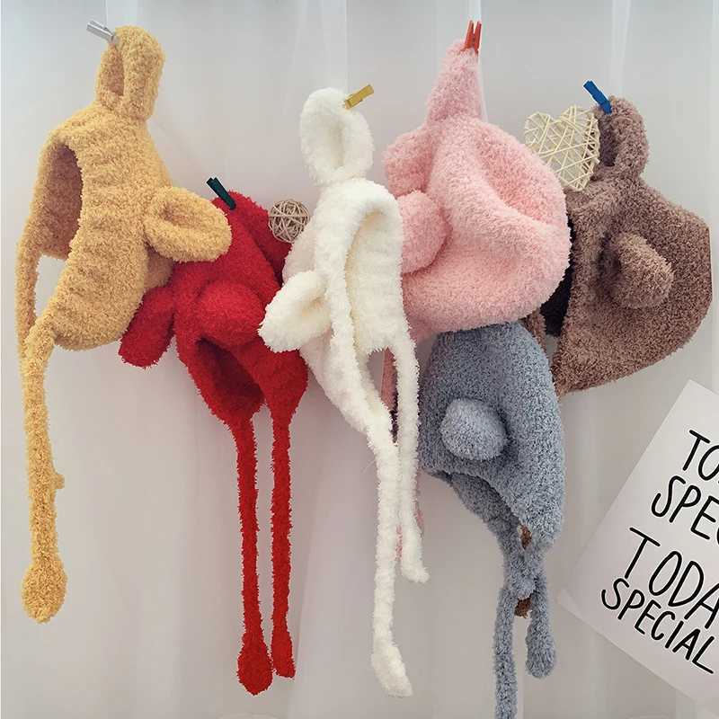 Cute Baby Plush Pullover Head Cap With Rabbit Ears Winter Warm Children Knitted Hat Infant Bunny Beanies Earflap Bonnet 6M-2Y LX241018