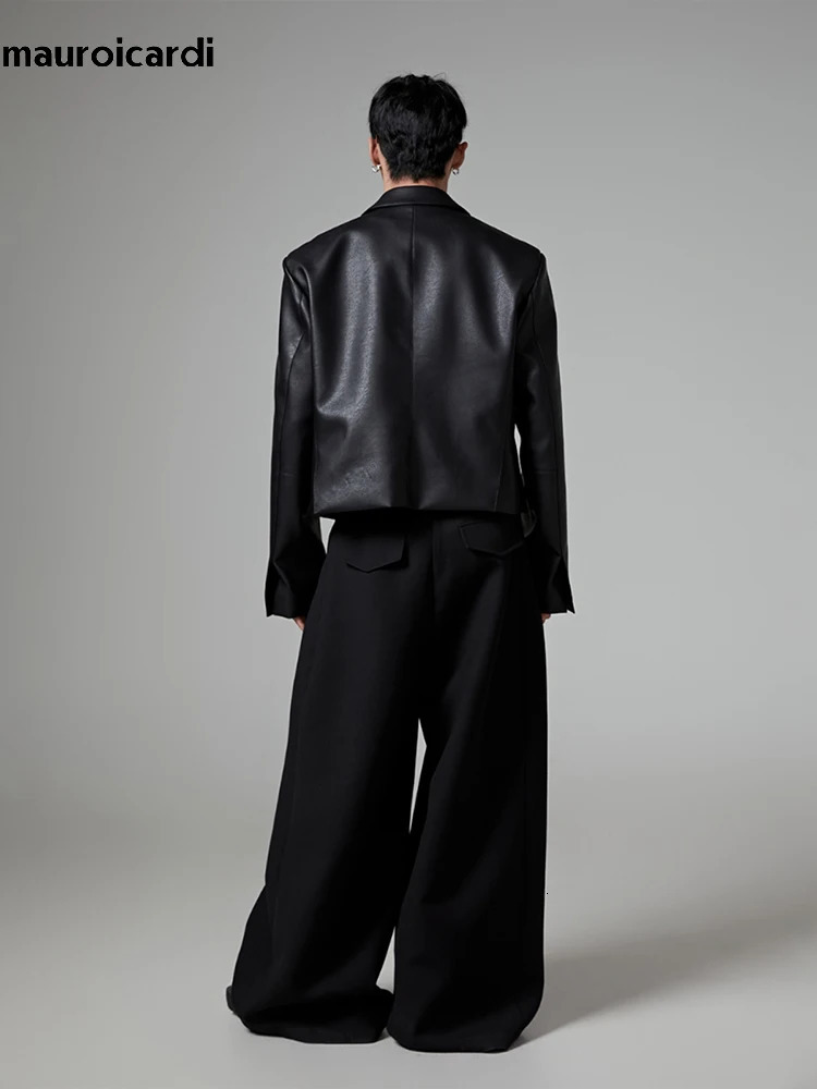 Mauroicardi Spring Autumn Oversized Long Black Flowy Baggy Wide Leg Pants for Mens Streetwear Loose Casual Soft Trousers 241018