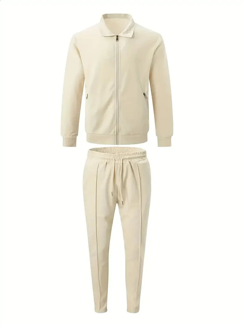 2 Pieces Classic Mens Sportswear Set Soft Breathable Full Zip Tracksuit 241017