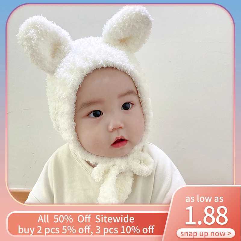 Cute Baby Plush Pullover Head Cap With Rabbit Ears Winter Warm Children Knitted Hat Infant Bunny Beanies Earflap Bonnet 6M-2Y LX241018