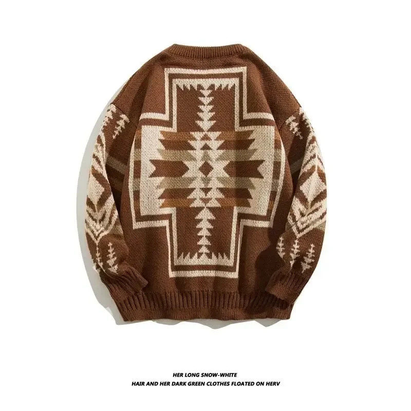 Mens Knitted Sweater With Cable Knit Round Neck Winter Wool Top Trendy Vintage LooseFit Pullover Coat For Men 241018