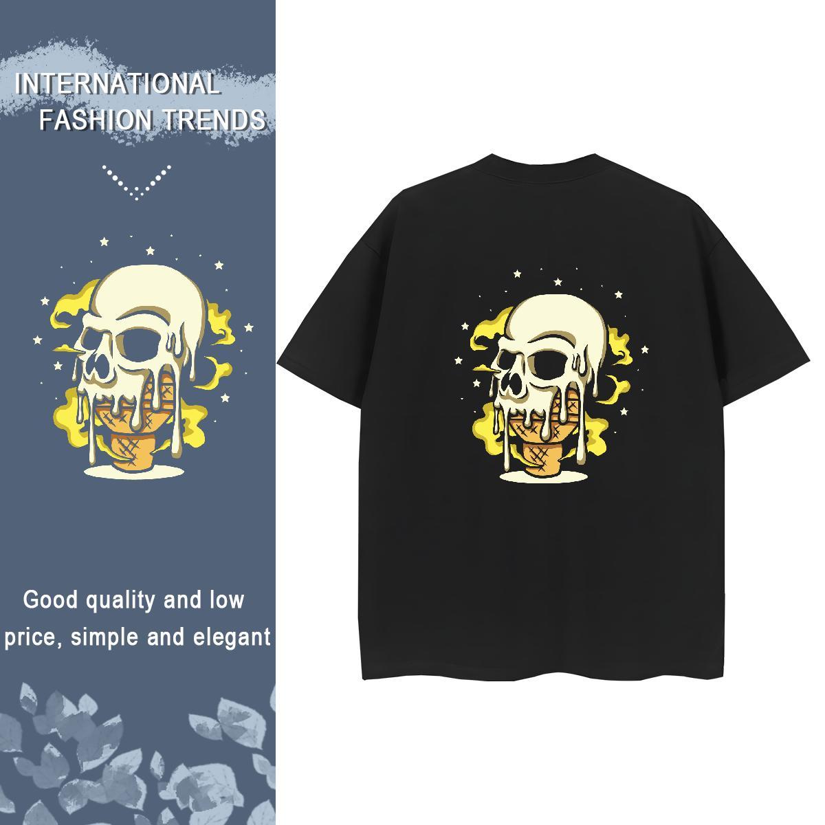 New T shirt 230g 100% Cotton Breathable Soft Beach skull Unisex Tshirts Nice Anime Oversized Tops