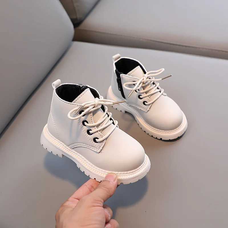 Boots 2023 Kids Boys Ankle Boots Side Zipper Lace-up Versatile Soft Girls Casual Short Boots Fashion Children Shoes Britain Style Cute H241018