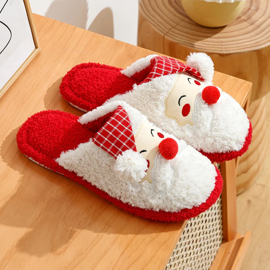 Cute Christmas sliders for women Santa Claus mats for girls gifts for home furnishings soft bottom sliders for fluffy winter warmth cartoon style24101