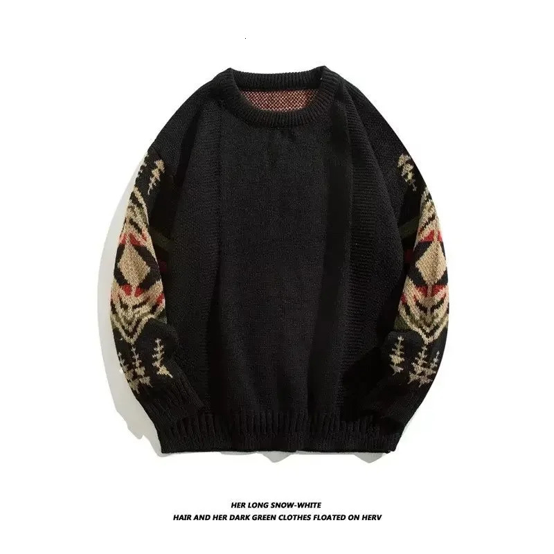 Mens Knitted Sweater With Cable Knit Round Neck Winter Wool Top Trendy Vintage LooseFit Pullover Coat For Men 241018