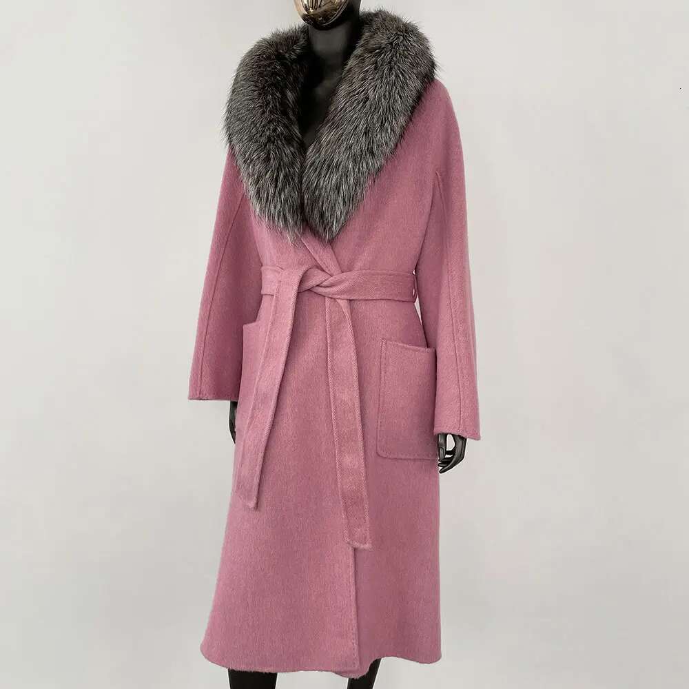 Modern European Street Female Woolen Natural Long Fashion Casual Clothes For Women Winter Real Fox Fur Coat Wool Jacket
