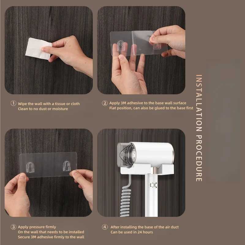 Non perforated wall mounted hair dryer high-power fast drying blue light hair care silent hotel/home professional hair dryer W241018
