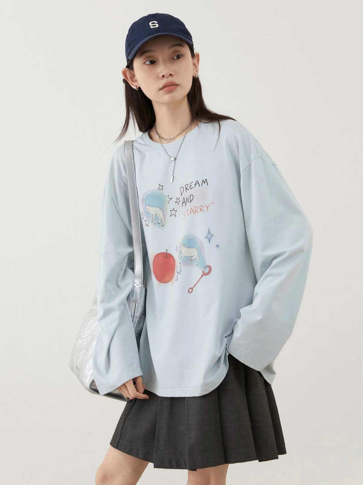 CHIC VEN Women TShirts Loose Long Sleeve Cartoon n Round Neck Lamb Print Female Tees Woman Top Spring Autumn 241018