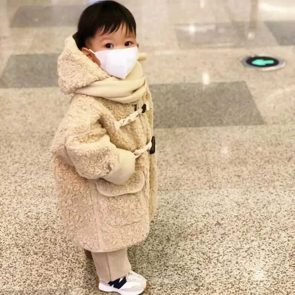 Boys and Girls Coat Cashmere Fur Medium length Hooded Coat Girls Hair Sweater Boys Clothing M241018