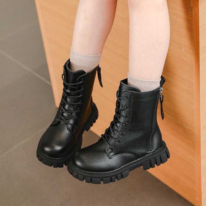 Boots Girls Short Leather Boots Side Zipper Non-slip Simple Kids Princess Shoes Children Fashion Boots Anti-Slippery Size 27-37 H241018