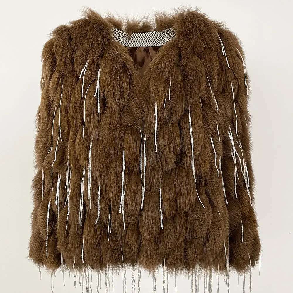 Warm Women Coats Fashion Winter Natural Coat Thick Hot Sales New Real Fox Fur Jackets Tassels