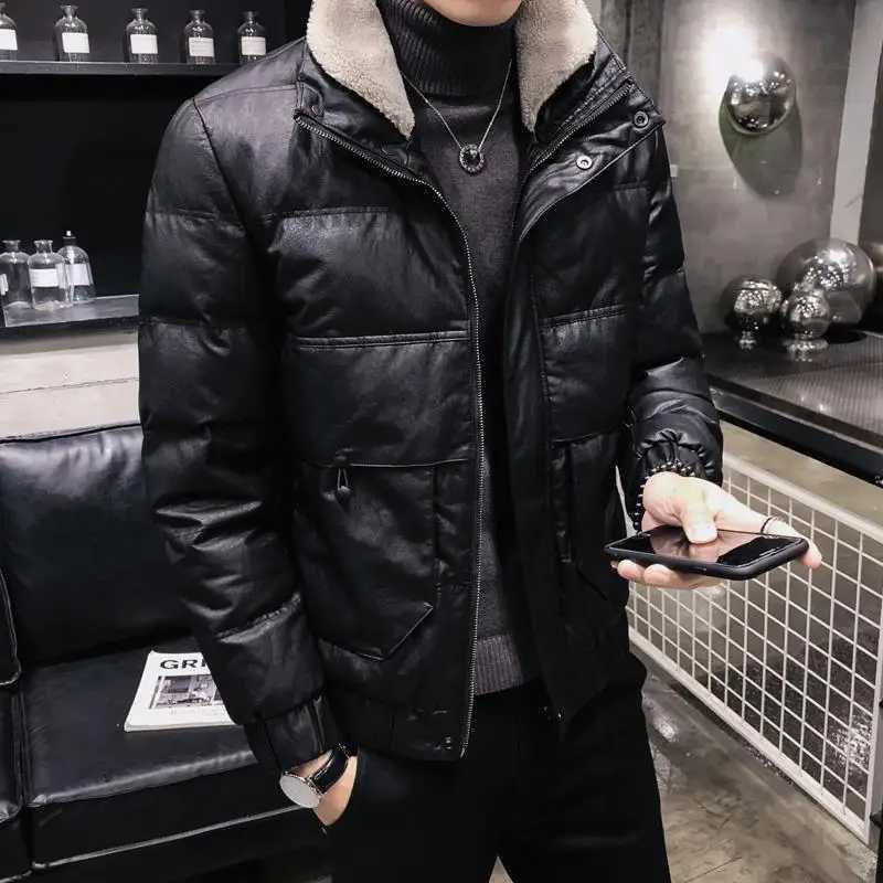Winter Coat Men 2023 New Trendy Casual and Handsome Short Coat Slim-Fit Leather Cotton-Padded Coat Padded Down Jacket LX241018