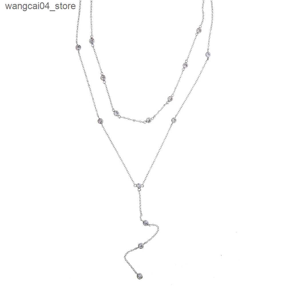 Chokers 100% 925 sterling silver multi-layer gold Y-shaped necklace suitable for women Micro Pave Cz fashionable long Y necklace L240910