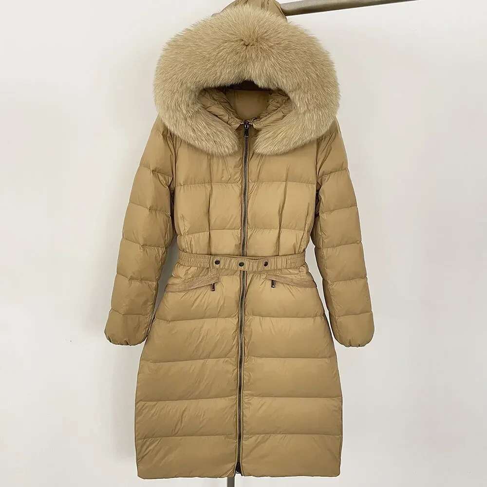 White Duck Down Winter Hooded Thick Real Raccoon Long Puffer Jacket Women Natural Fox Fur Collar Coat Female