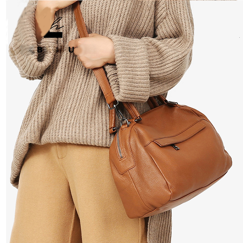New Casual Women Doctor Handbag Cow Leather Female Boston Shoulder Zipper Crossbody Sg Handle Bag