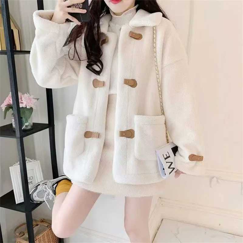 Autumn And Winter 2024 New Fashion All-in-one Korean Version Loose Short Lamb Wool Coat Female Lamb Velvet Long Sleeve FemaleX241018