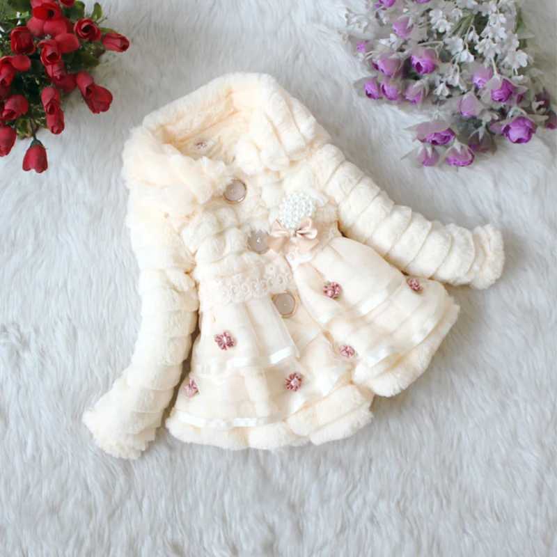 Fashionable childrens faux fur coat autumn warm plush baby jacket cute lace princess coat childrens girls clothing M241018
