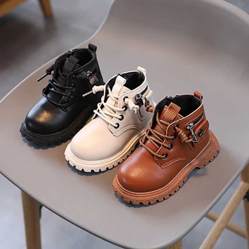 Boots Kids Boots for Boys Spring Autumn Childrens Causal Ankle Boots Fashion Black Versatile Girls School Leather Boots Side Zipper H241018
