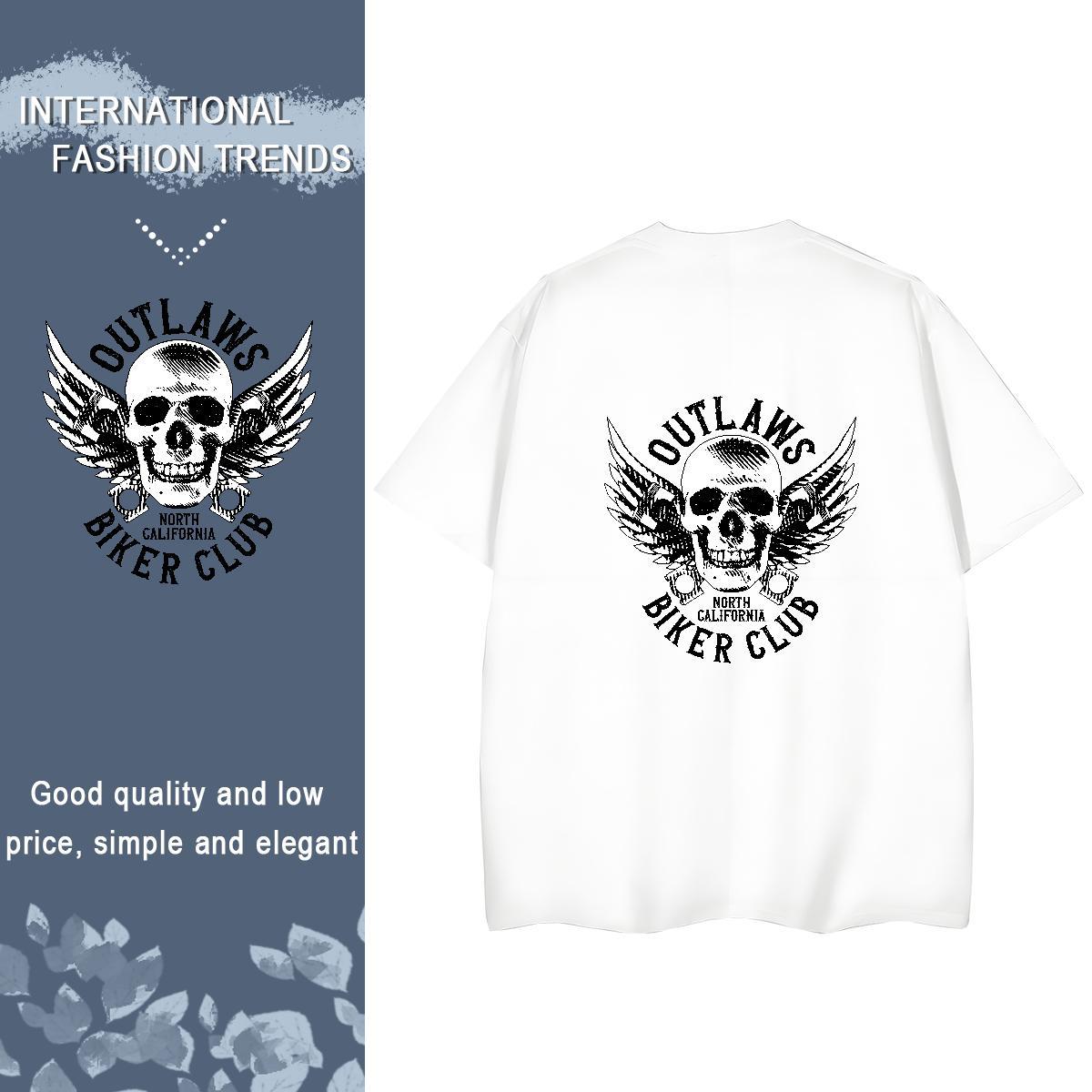 2024 T shirt 100% Cotton 230g Breathable Crew Neck Casual Sport skull Tshirt for Man Woman Popular Black Oversized Polos