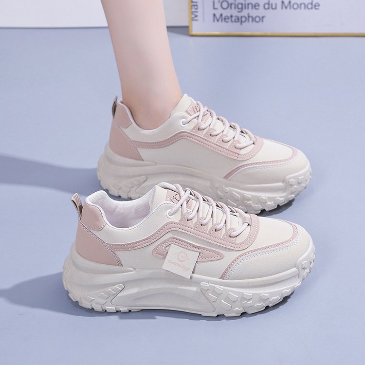 New Thick-Soled Single Shoes Girls Retro Increased Sneaker White Color Fashion Casual Style Running Shoes Sports Daddy Shoes Female
