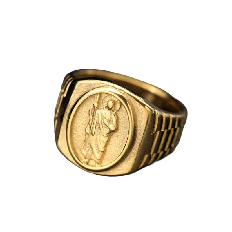 Stainless Steel Jesus Casting Ring 18k Gold Plated Mens Religious Jewelry