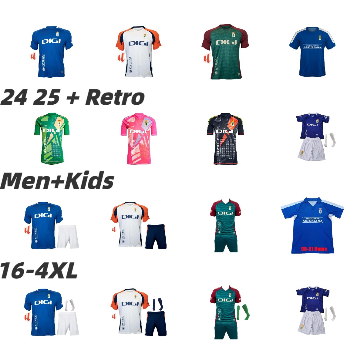 24 25 Real Oviedo Soccer Jersey JIMMY S. CAZORLA BORJA CAMARASA maillots de foot HUGO ALEMAO SEOANE SEBAS MOYANO PAULINO ROMARIO Home Away 3rd 90 91 retro Football Shirt