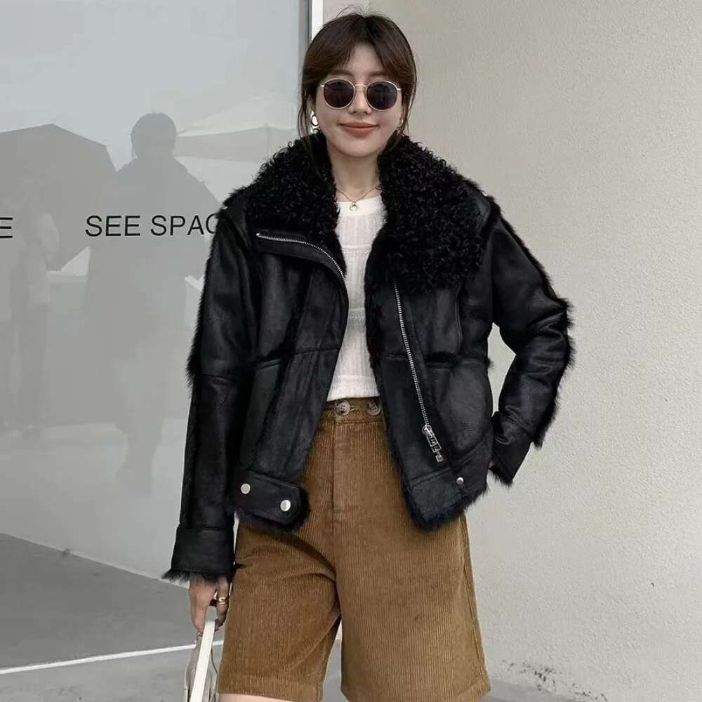 Short Style Fur 2024 Spring And Autumn Women Sheepskin Jacket Tanned Suede Fabric Natural Rabbit Ing, Fashion