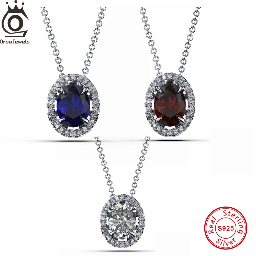 ORSA JEWELS Fashion 925 sterling silver jewelry cubic zirconia pendant necklace for womens solid color gemstone chain necklace EQN48 241018