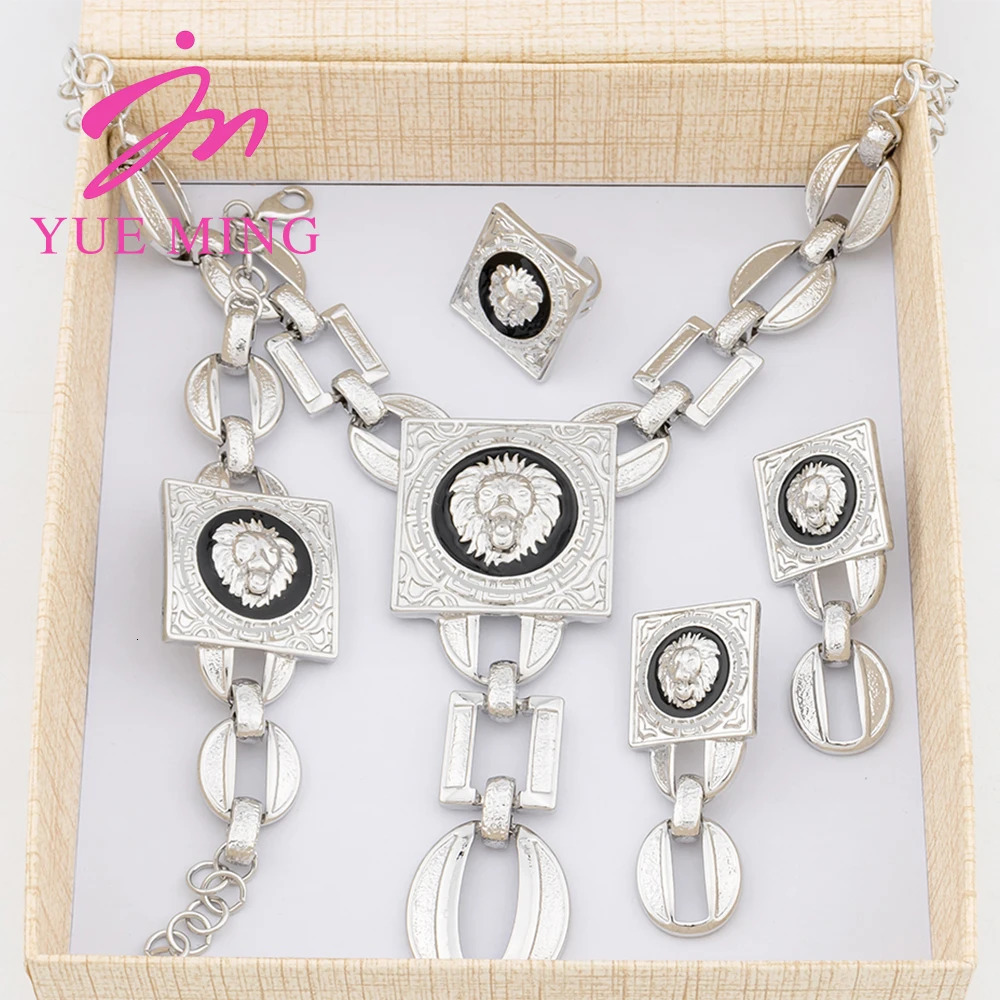 YM Necklace For Women Dubai Gold Plated Lions Head Jewelry Sets Cuff Bangles Rings Fashion Dangle Earrings for Banquet Party 241007