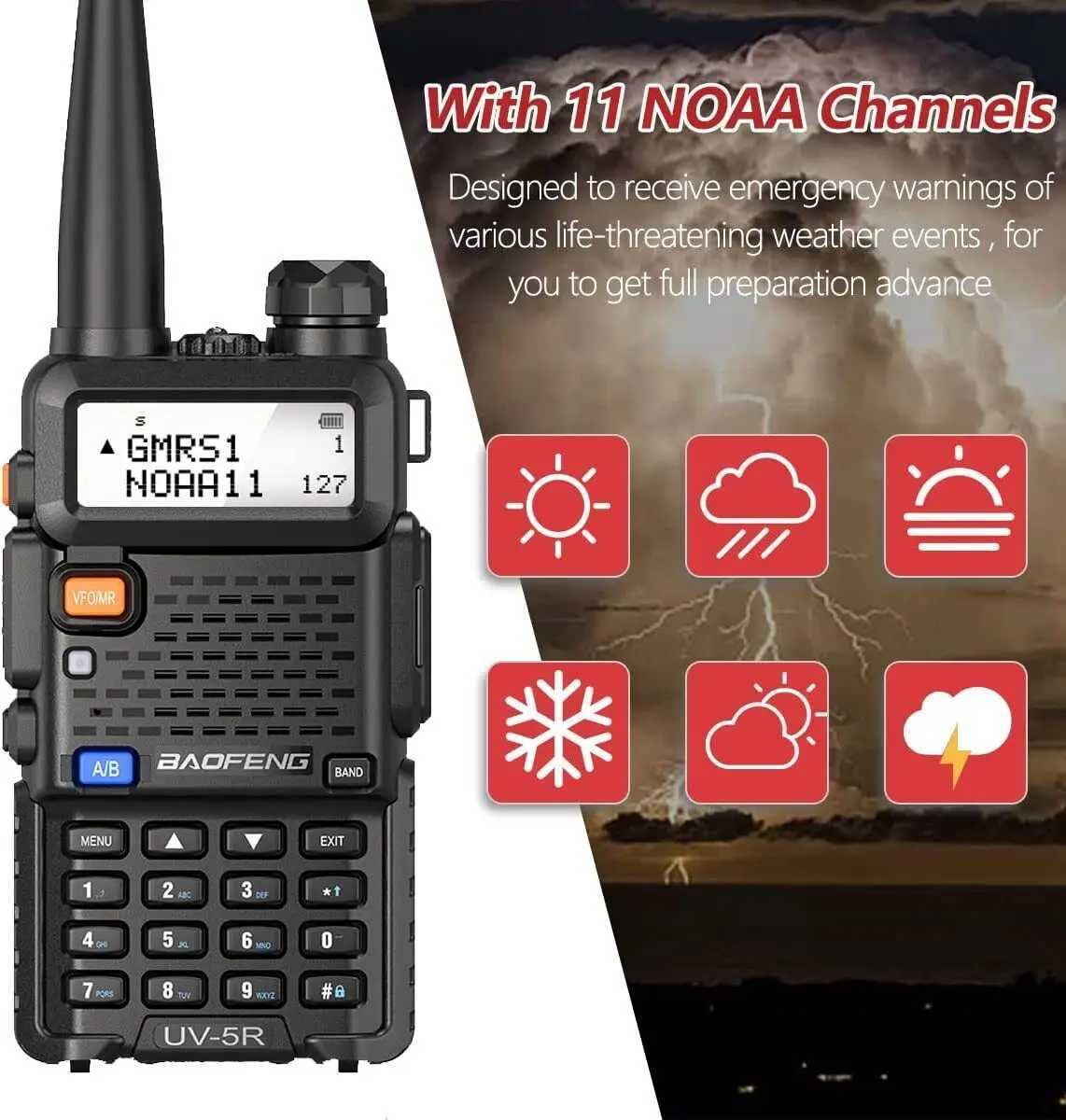Interphone Baofeng UV-5R GMRS Walkie Talkie Dual Band VHF UHF Long Range High Power NOAA Rechargeable UV5R UV 5R Handheld Ham Two Way Radio Z241018