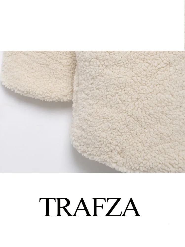 TRAFZA Women Fashion Loose Coat Solid TurnDown Collar Long Sleeves Single Breasted Female Winter Casual Thick Coats 241018