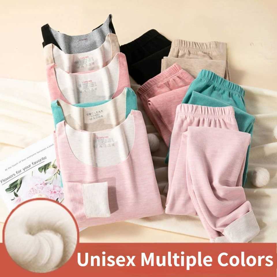 Men's Thermal Underwear Silk Wool Mens Womens Seamless German Velvet Double-sided Sanding Thermal Underwear Suit Autumn Clothes Long Pants Thicke