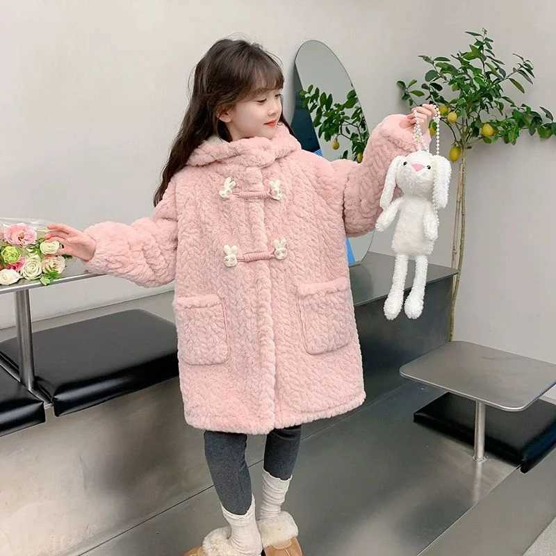 Girls outerwear windproof jacket plush winter autumn warm cotton school sports youth clothing M241018