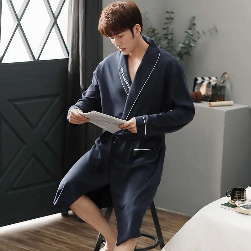 2024 Autumn Plus Size Long Sleeve Cotton Kimono Robes for Men High Quality Sleepwear Bathrobe Male Homewear Lounge Home ClothesXJ241018