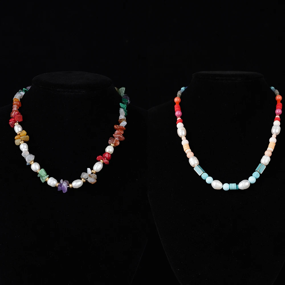 Natural gemstones irregular red coral chips natural pearls jewelry making stainless steel accessories necklaces 241018