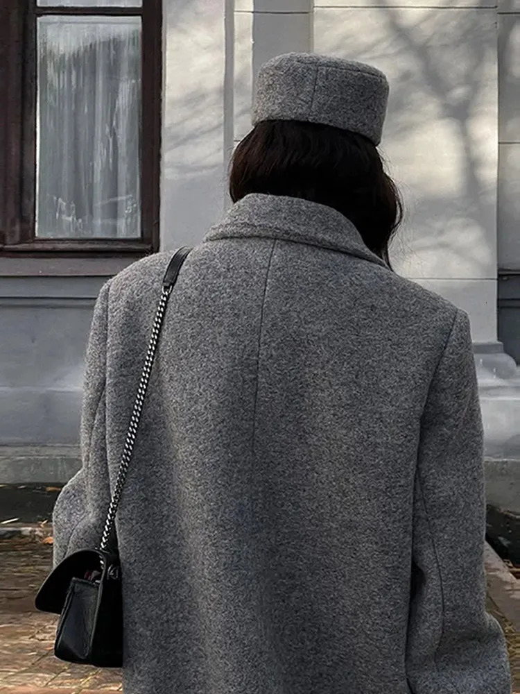 Retro Turn Down Collar Long Coat Women Autumn Solid Sleeve Maxi Coats Female Elegant Chic Oversize Double Breasted Outwear 241018