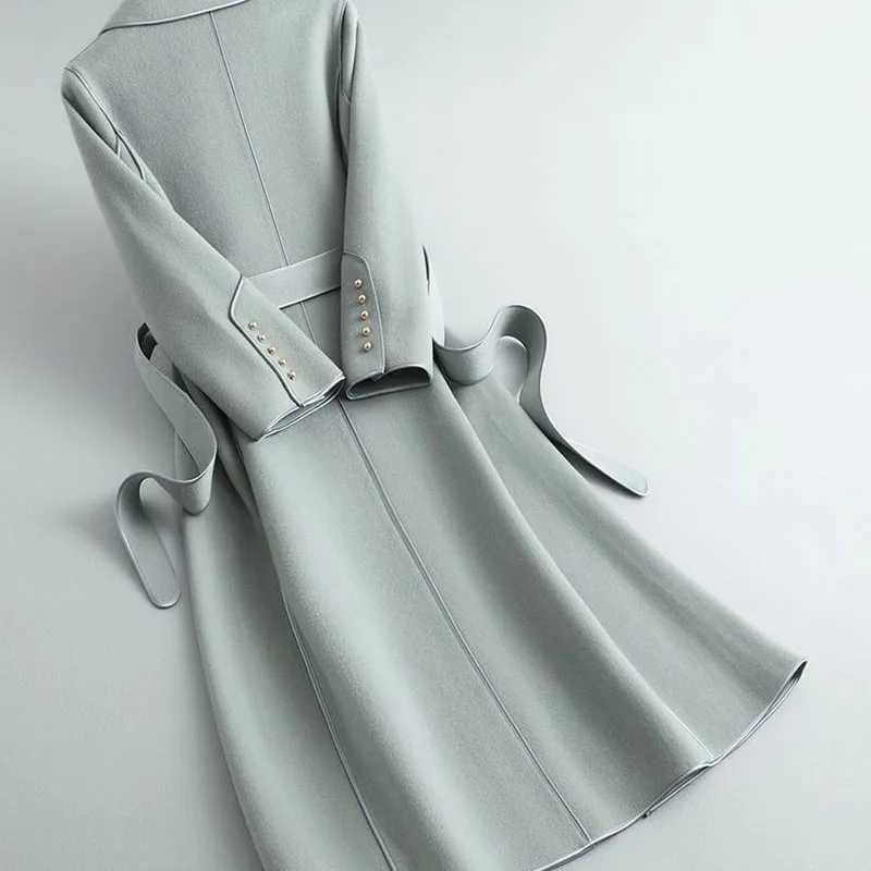 New Womens Double-Faced Woolen Jacket Spring Autumn Long Woolen Coat Female Casual Trench Coats Windproof Overcoat Camel 4XLX241009