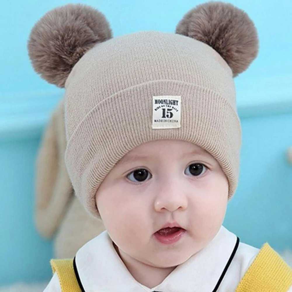 Childrens Caps Baby Wool Hat Childrens Thick Hats Warm Earmuff Winter Warm Knit Caps Infant Toddler Cap Kids Pom Hat LX241018