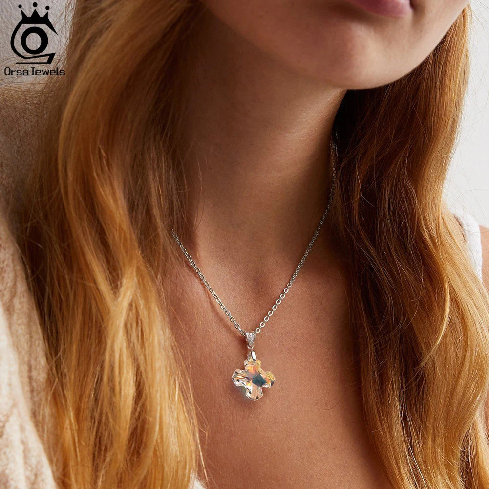 ORSA JEWELS pendant necklace suitable for women to participate in fashion jewelry 925 sterling silver Austrian crystal romantic chain SWN27 241018